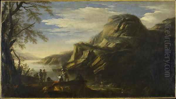 Rocky Landscape with Figures Oil Painting by Salvator Rosa