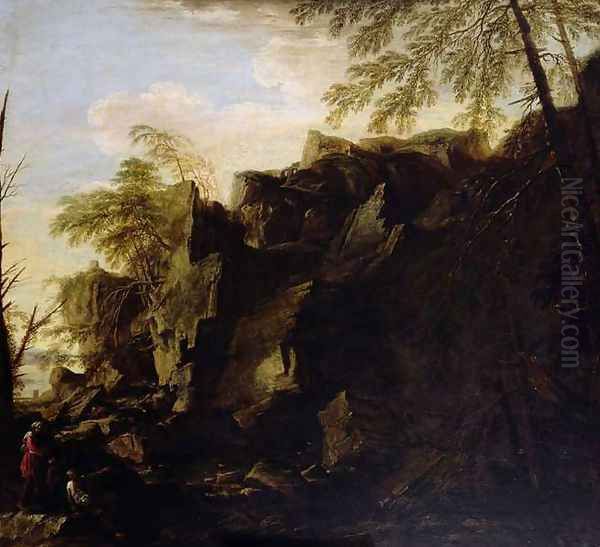 A Rocky Landscape c.1640 Oil Painting by Salvator Rosa