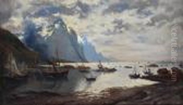 Norwegian Fjord Landscape Oil Painting by Adelsteen Normann