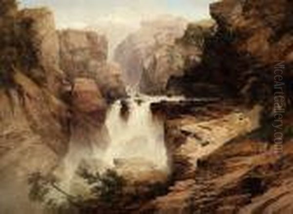 Alp Landscape With Waterfall Oil Painting by Adelsteen Normann