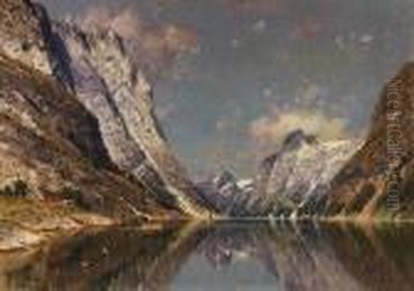 Norwegische Fjordlandschaft Oil Painting by Adelsteen Normann