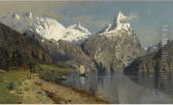 Fjord Landskap (fjord Landscape) Oil Painting by Adelsteen Normann