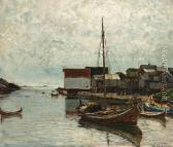 Fiskevaer I Nord-norge Oil Painting by Adelsteen Normann