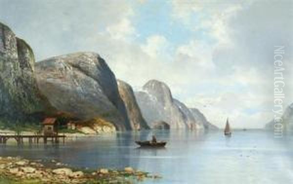 Boaters In A Fjord Oil Painting by Adelsteen Normann