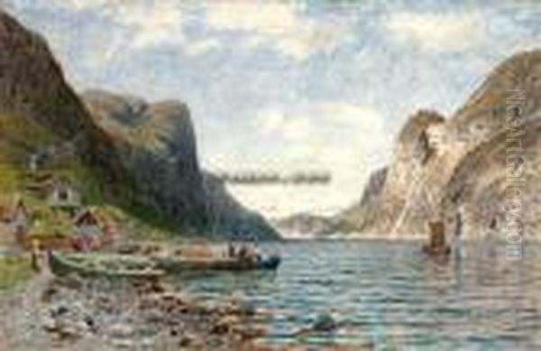 Ved Bryggen Olje Pa Lerret Oil Painting by Adelsteen Normann