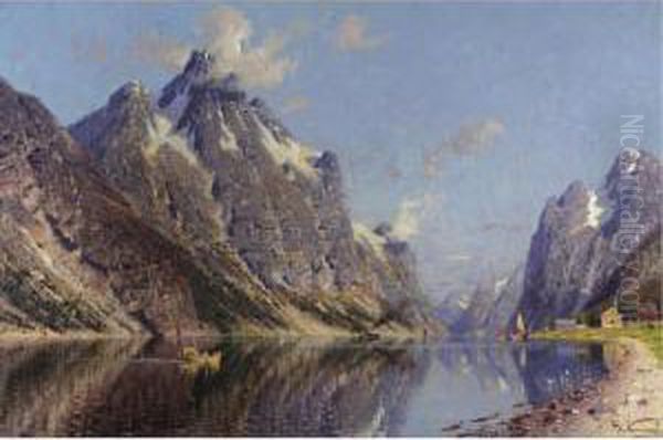 Snodekket Fjord (a Snow-capped Fjord) Oil Painting by Adelsteen Normann