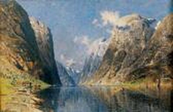 Maison De Pecheurs Sur Le Fjord Oil Painting by Adelsteen Normann