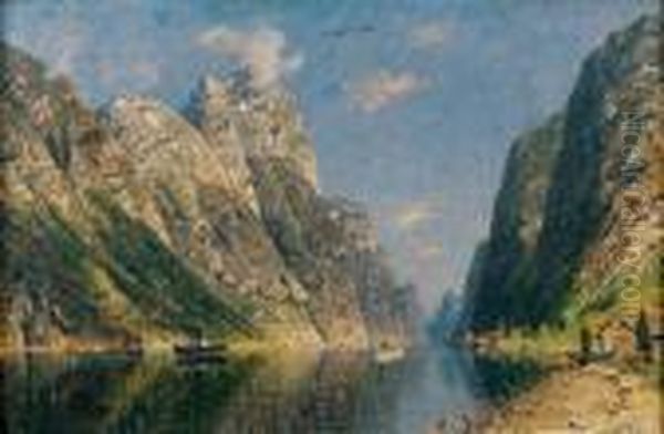 Village Au Fond Du Fjord Oil Painting by Adelsteen Normann