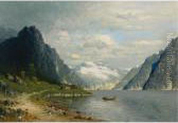 Traveling Across A Fjord Oil Painting by Adelsteen Normann