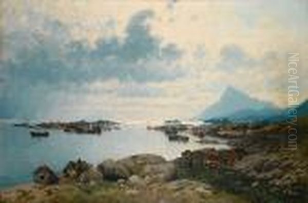 Entering Harbour, Lofoten Islands Oil Painting by Adelsteen Normann