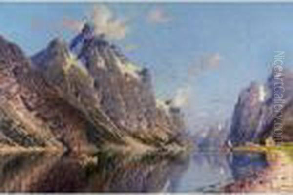 En Snodekket Fjord (a Snow-capped Fjord) Oil Painting by Adelsteen Normann