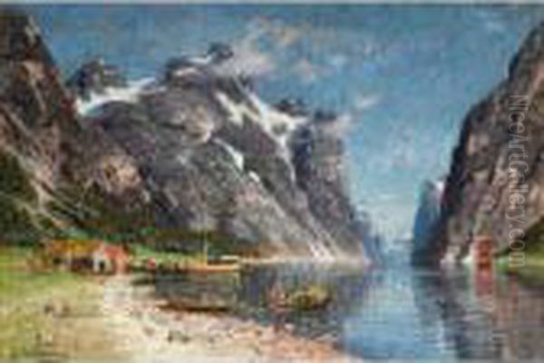 En Norsk Fjord (a Norwegian Fjord) Oil Painting by Adelsteen Normann