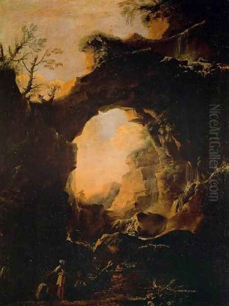 Grotto with Cascades Oil Painting by Salvator Rosa