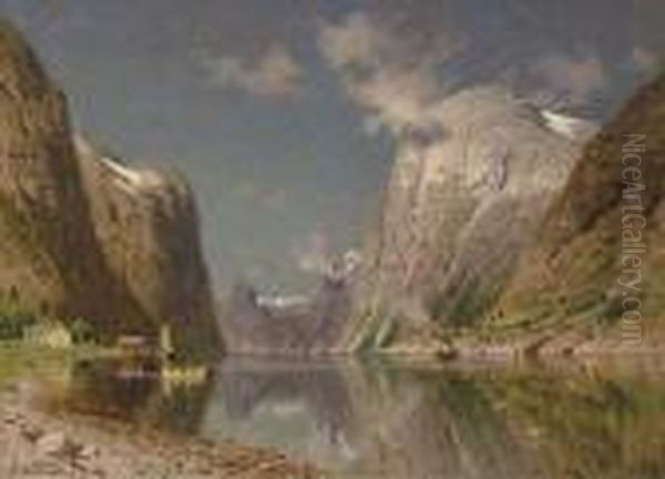 View Of A Fjord Oil Painting by Adelsteen Normann