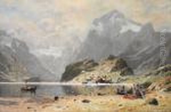 Fiskevaer I Lofoten Oil Painting by Adelsteen Normann