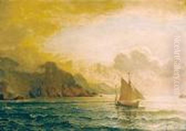 Seilskute Ved Kyst Oil Painting by Adelsteen Normann