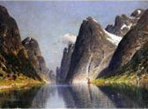 View Of A Fjord Oil Painting by Adelsteen Normann