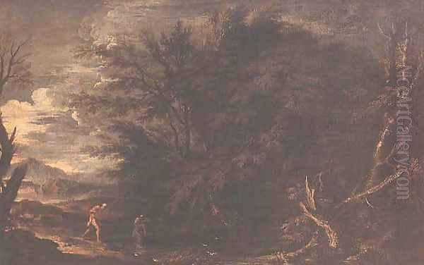 Landscape with Mercury and the Dishonest Woodman, c.1650 Oil Painting by Salvator Rosa