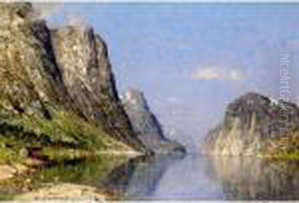 A Norwegian Fjord Oil Painting by Adelsteen Normann