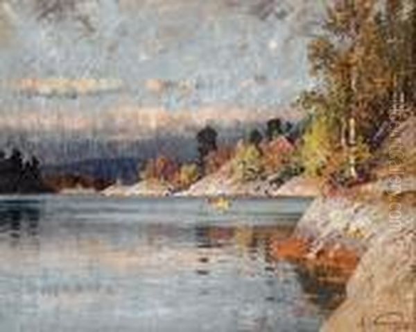 Fjordlandskap Med Robat Oil Painting by Adelsteen Normann