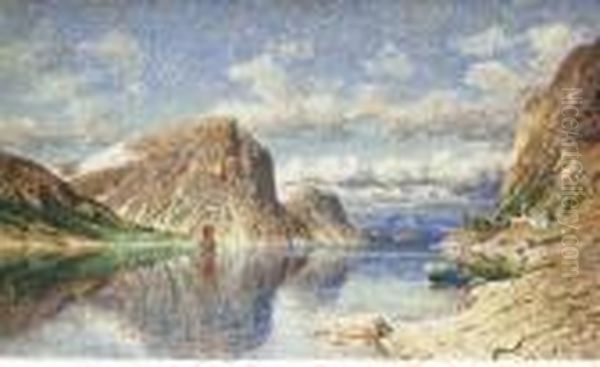 A Norwegian Fjord Oil Painting by Adelsteen Normann