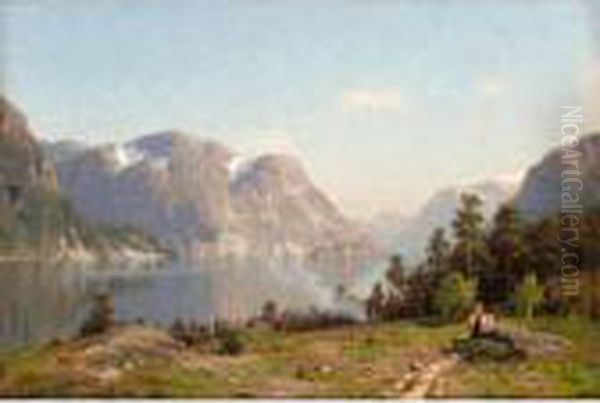 A Norwegian Fjord Oil Painting by Adelsteen Normann