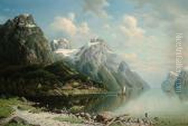 A Fjord Landscape Oil Painting by Adelsteen Normann