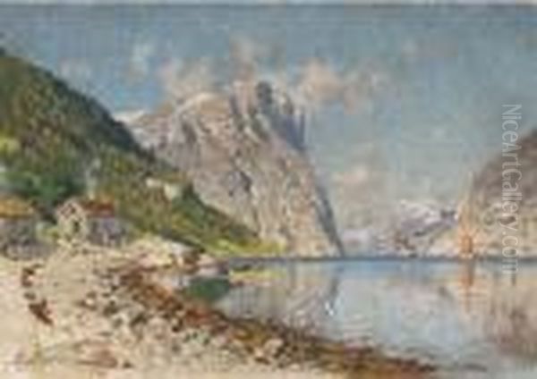 A Norwegian Fjord Oil Painting by Adelsteen Normann