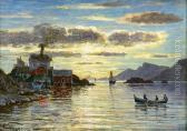 Folkeliv Ved Norlandskyst Oil Painting by Adelsteen Normann