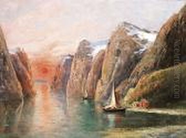 Fjord Naplementevel Oil Painting by Adelsteen Normann