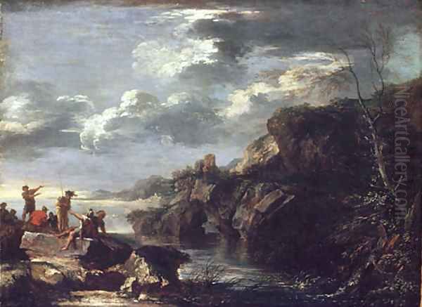 Bandits on a Rocky Coast Oil Painting by Salvator Rosa