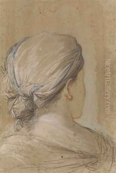 A woman, bust-length, seen from behind en profil perdu Oil Painting by Salvator Rosa