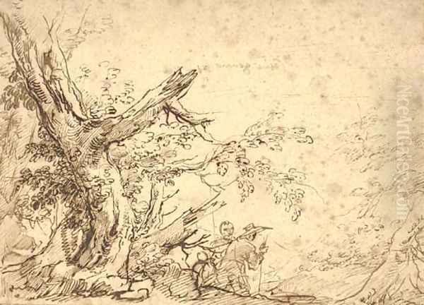 A wooded landscape with travellers on a path Oil Painting by Salvator Rosa