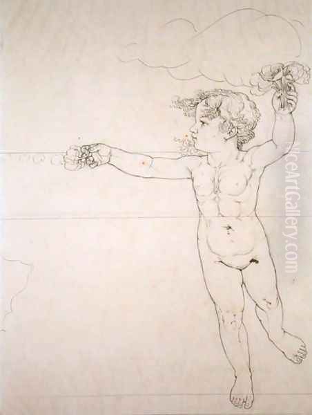 Right hand side Genie with a Rose, study for Morning, 1809 Oil Painting by Philipp Otto Runge