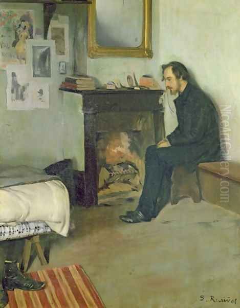 The Bohemian portrait of Erik Satie in his studio in Montmartre, 1891 Oil Painting by Santiago Rusinol i Prats