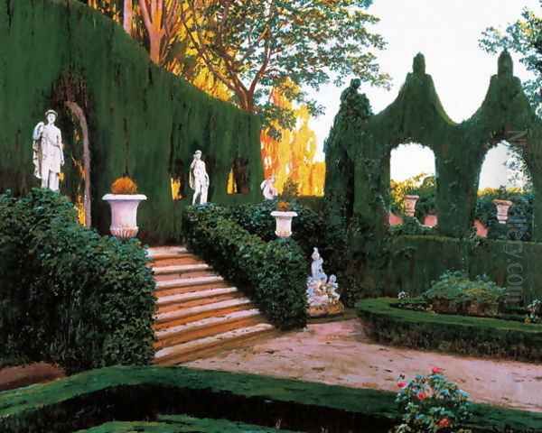 Neoclassical Garden, 1890s Oil Painting by Santiago Rusinol i Prats