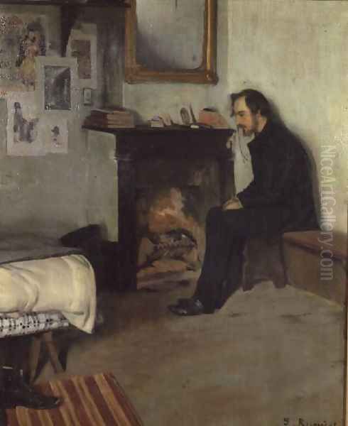 The Bohemian (portrait of Erik Satie in his studio in Montmartre), 1891 Oil Painting by Santiago Rusinol i Prats