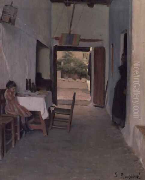 The Courtyard at Sitges Oil Painting by Santiago Rusinol i Prats