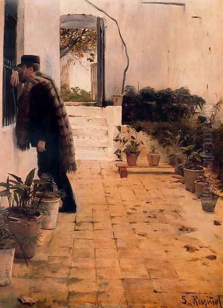 Pelando la pava Oil Painting by Santiago Rusinol i Prats