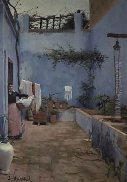 Patio Interior Oil Painting by Santiago Rusinol i Prats