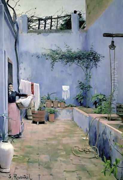 Patio Interior 2 Oil Painting by Santiago Rusinol i Prats