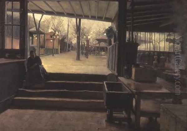 The Kitchen or the Laboratory of the Moulin de la Galette, Paris Oil Painting by Santiago Rusinol i Prats