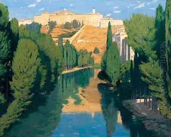 Atardecer en el rio Oil Painting by Santiago Rusinol i Prats