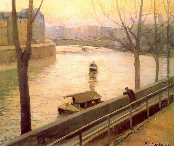 Ile Saint-Louis. París Oil Painting by Santiago Rusinol i Prats