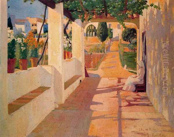 Terraza de Casa Dalmau Oil Painting by Santiago Rusinol i Prats