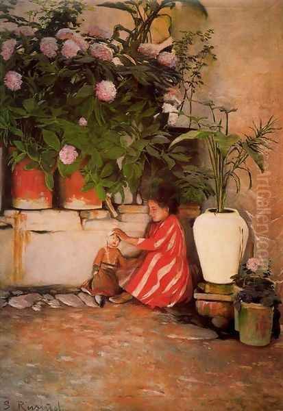 Jugando en el patio Oil Painting by Santiago Rusinol i Prats