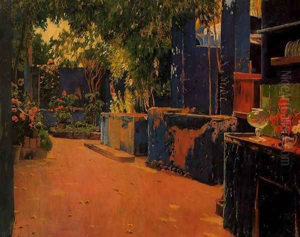 Patio Oil Painting by Santiago Rusinol i Prats