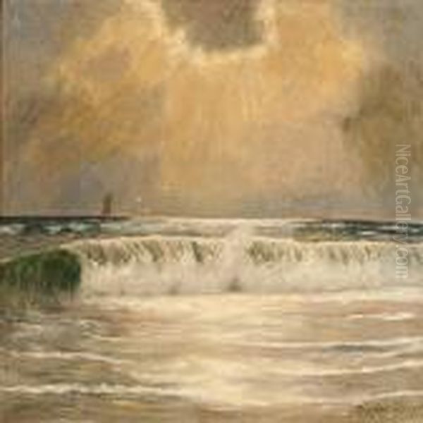 Breakers At Skagencoast, Denmark Oil Painting by Poul Friis Nybo