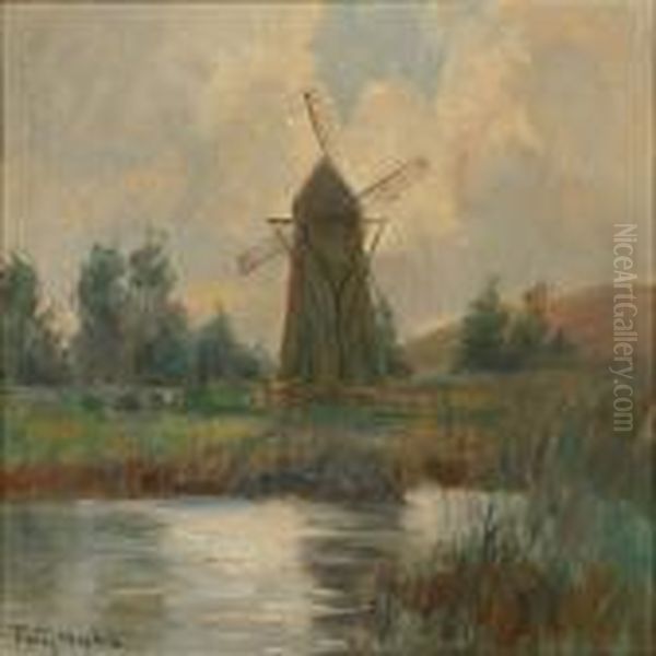 Landscape With A Mill Oil Painting by Poul Friis Nybo