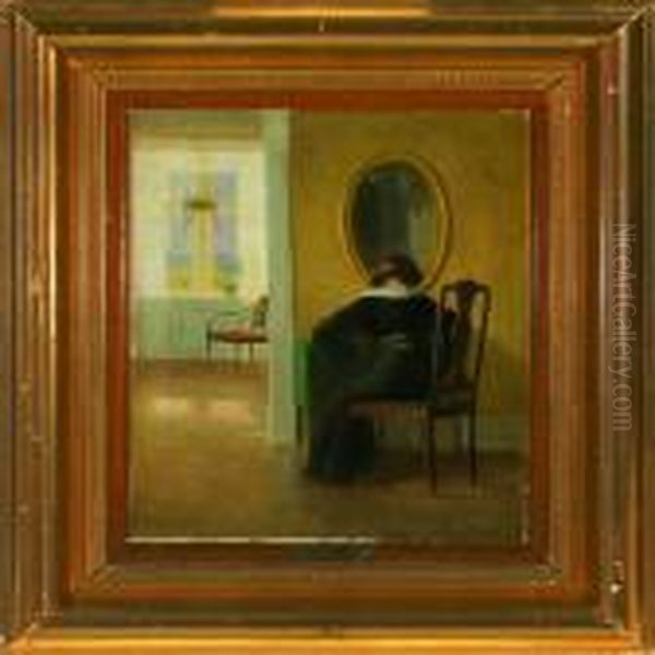 Interior With A Lady Oil Painting by Poul Friis Nybo